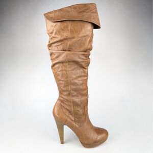 Y2K Jessica Simpson ANNE Over The Knee Slouchy Brown Leather Heel Boots 37.5 7.5
